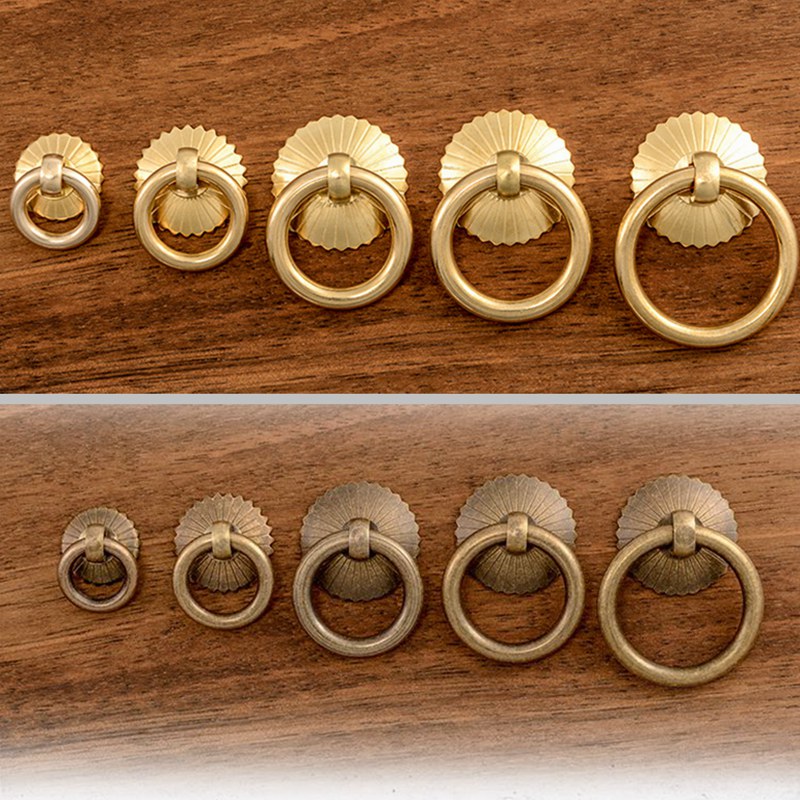 Furniture Hardware Feet - Vintage Brass Cabinet Ring Knobs Pulls