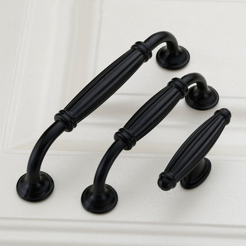 Furniture Hardware Drawer Pulls - Black Aluminium Alloy Door Handles Wardrobe