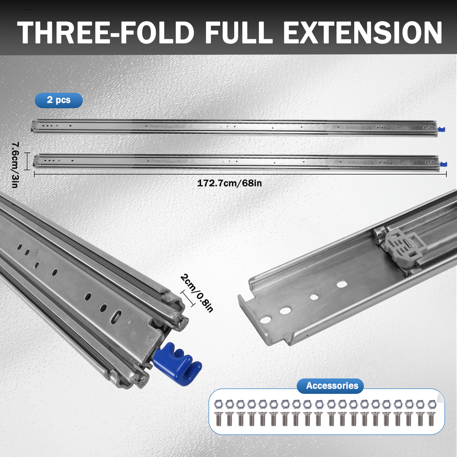 1 Pair 68inch Side Mount Full  - Drawer Slide Pair ulasan dan harga