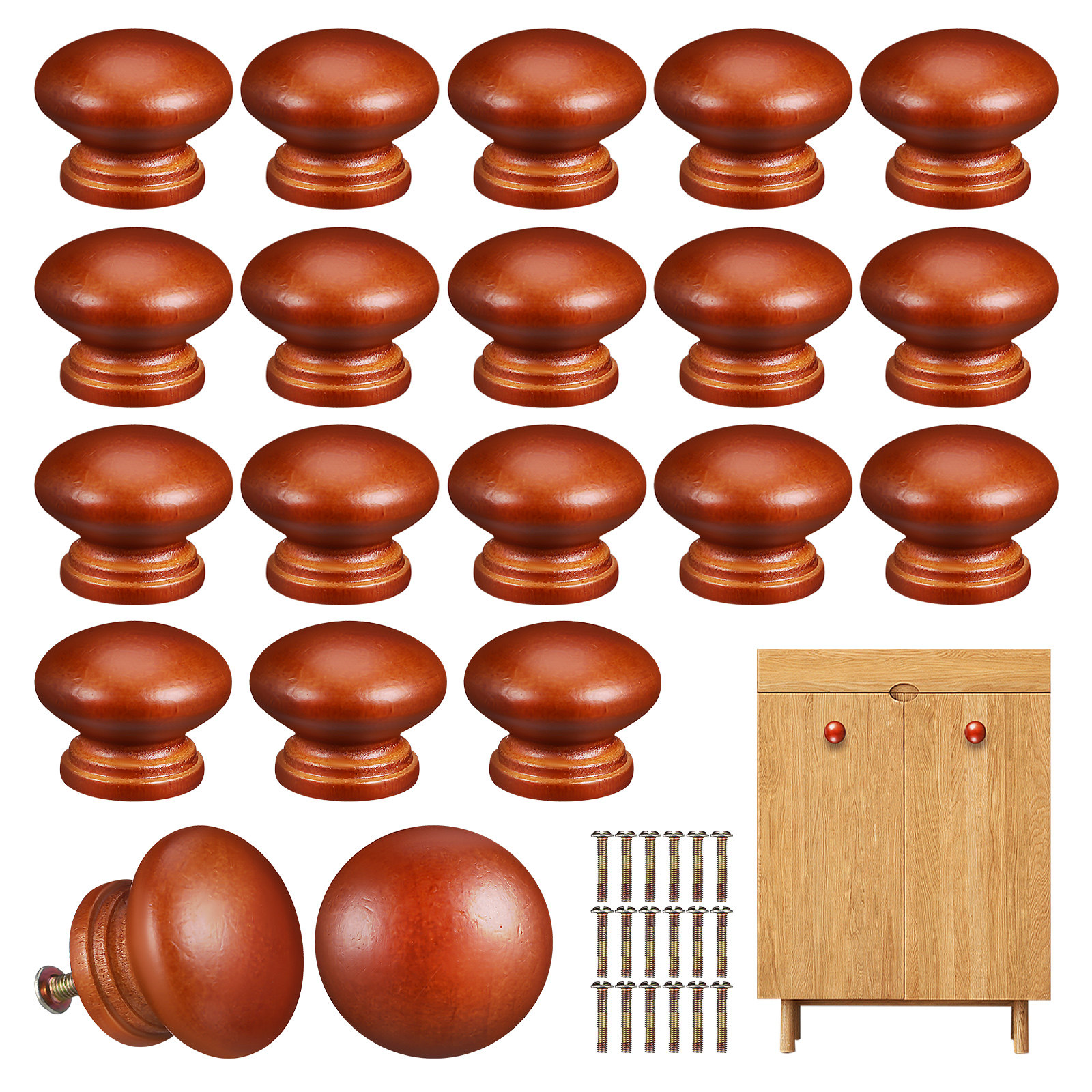 20Pcs Solid Wood Knobs Polishe - Furniture Hardware Drawer Pulls ulasan dan harga