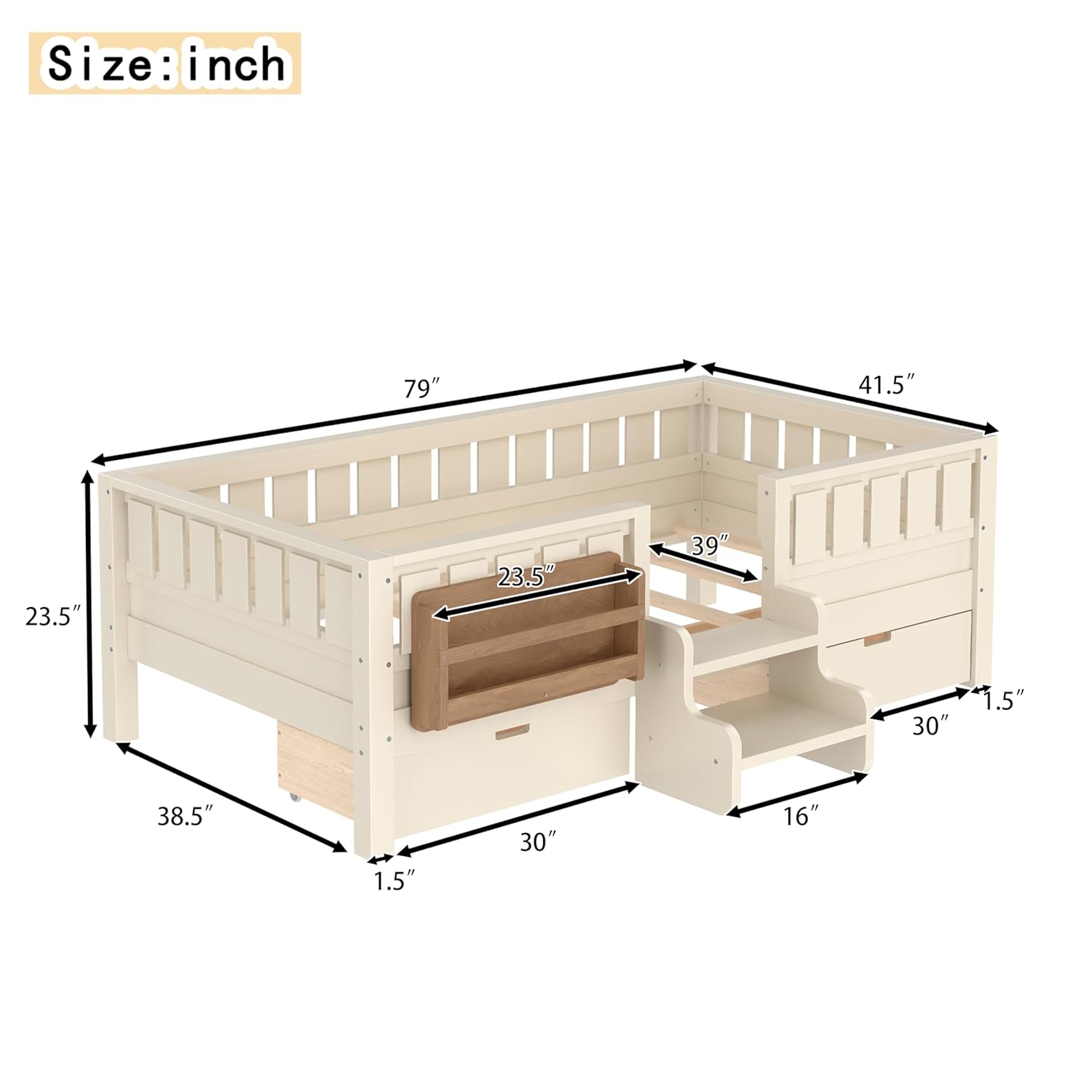 Twin Kids Bed with High Rails  - Drawer Slide Pair ulasan dan harga
